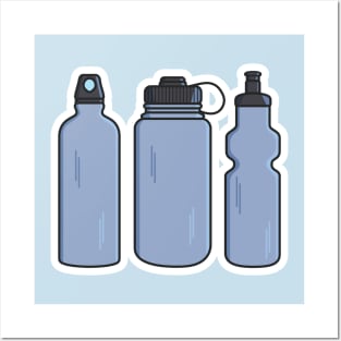 Gym water bottle collection with carry strap vector icon illustration. Drink objects icon design concept, Gym bottle, School water bottle, Drinking water, Fitness flask, Sport water bottle, Posters and Art